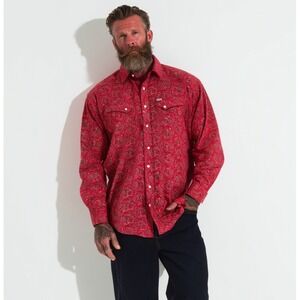 Rafter C‎ Cowboy Collection Red Paisley Western Shirt XXL Pearl Snap ProFlex 45